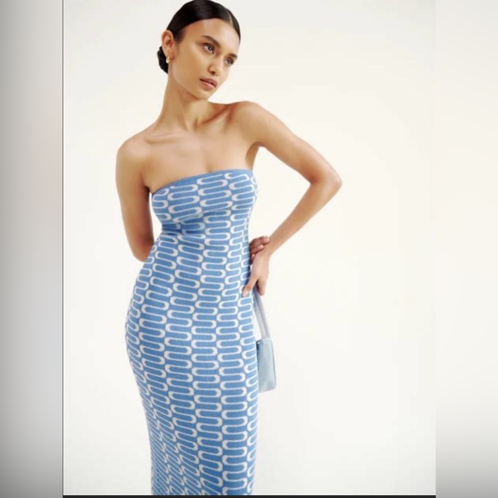 Reformation Cianna Strapless Sweater
Dress in Poolside